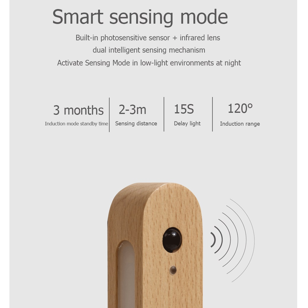 Royaleva Natural Wood Magnetic Key Holder Motion Sensor LED Wall Light