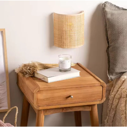 Lumora Handwoven Rattan Wall Sconce, Bohemian Organic Bamboo Wall Lamp