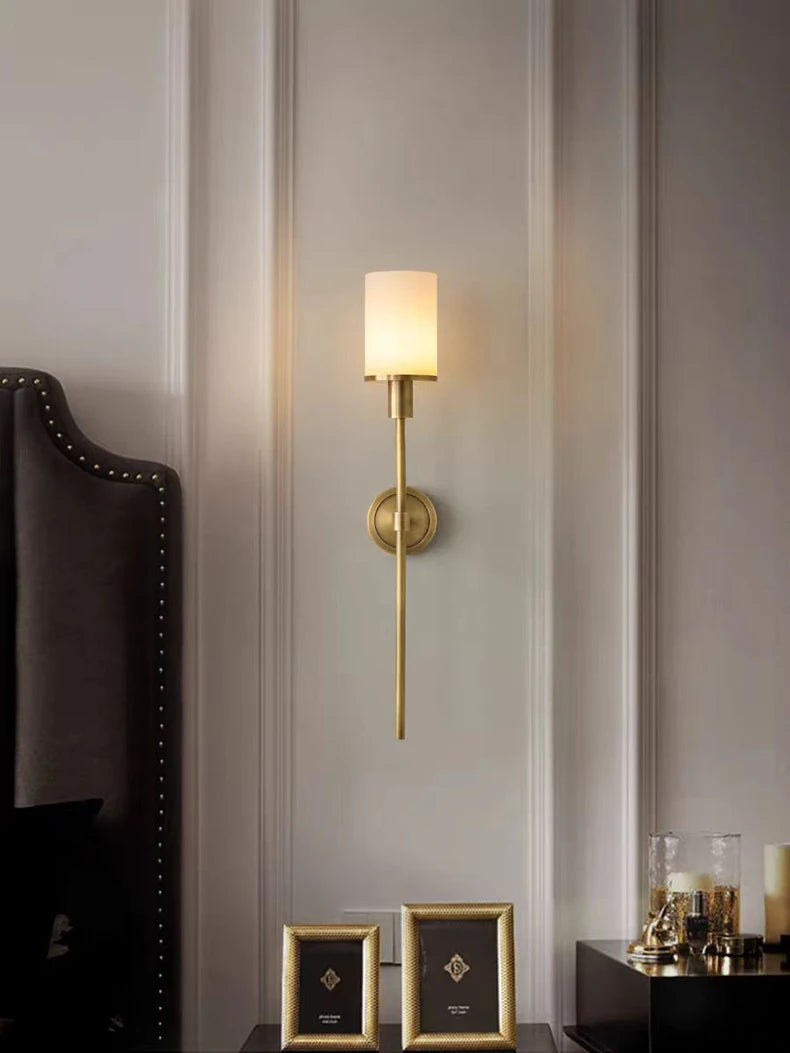 Royelux Modern Alabaster Wall Sconce - Elegant Transitional Brass & Glass Light