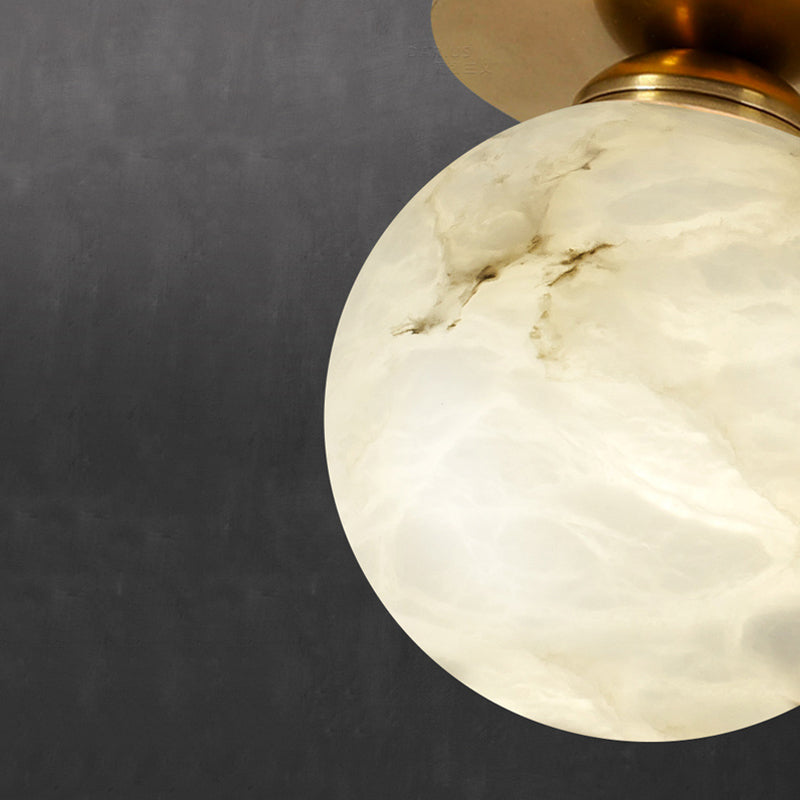 RoyaleGlow Brass & Marble Globe Flush Mount Ceiling Light