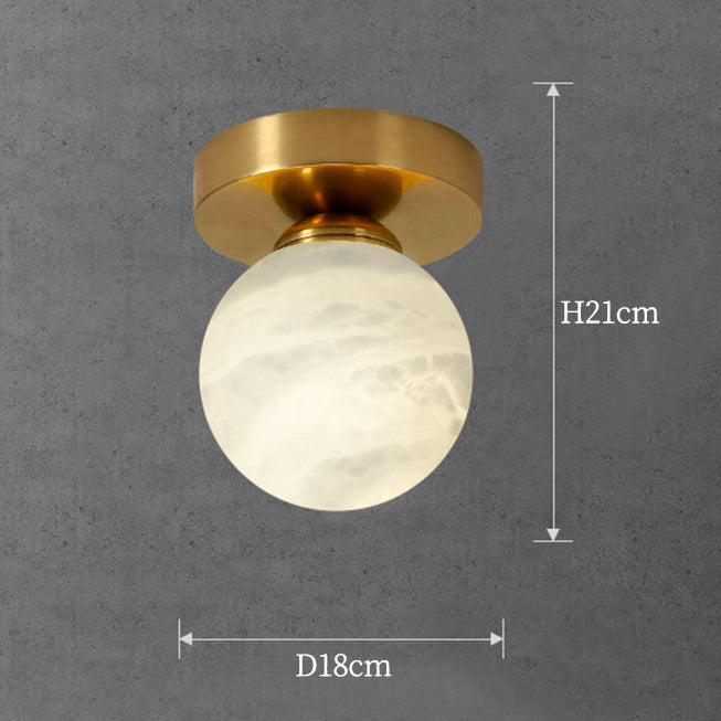 RoyaleGlow Brass & Marble Globe Flush Mount Ceiling Light