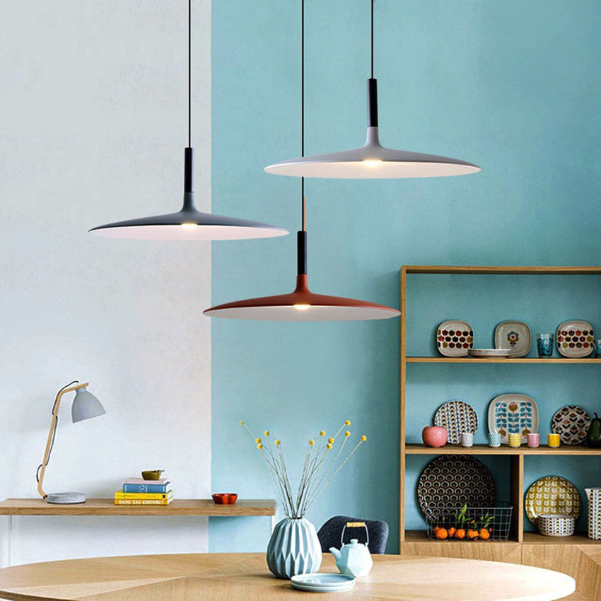 LuxRoyale Flat LED Pendant Light-Modern Disk Industrial Hanging Lamp