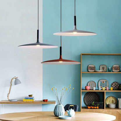 LuxRoyale Flat LED Pendant Light-Modern Disk Industrial Hanging Lamp