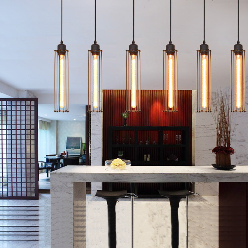 Rayvia Vintage Industrial Flute Pendant Light, Metal Glass Hanging Fixture