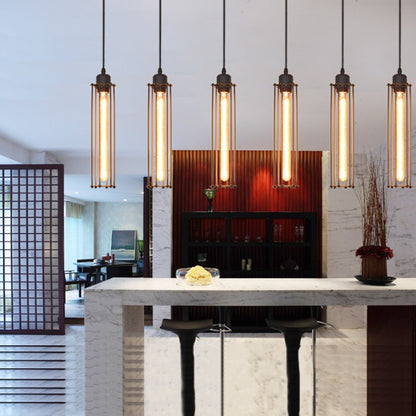 Rayvia Vintage Industrial Flute Pendant Light, Metal Glass Hanging Fixture