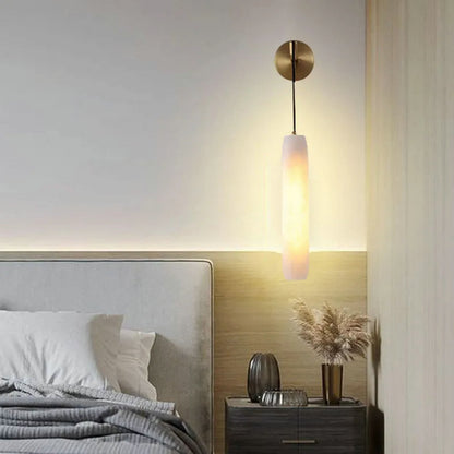 RoyaleGlow Modern Alabaster Wall Sconce - Elegant Brass & Stone Fluted Light