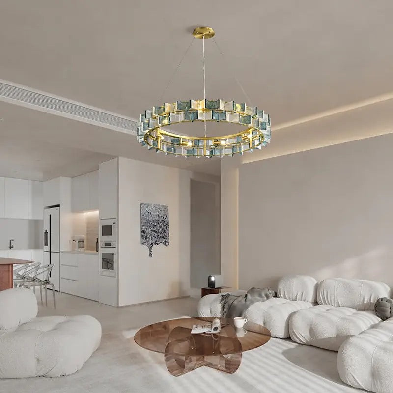 LuxRoyale Contemporary Glass Cube Chandelier-LED Gold Light Fixture