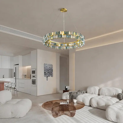 LuxRoyale Contemporary Glass Cube Chandelier-LED Gold Light Fixture