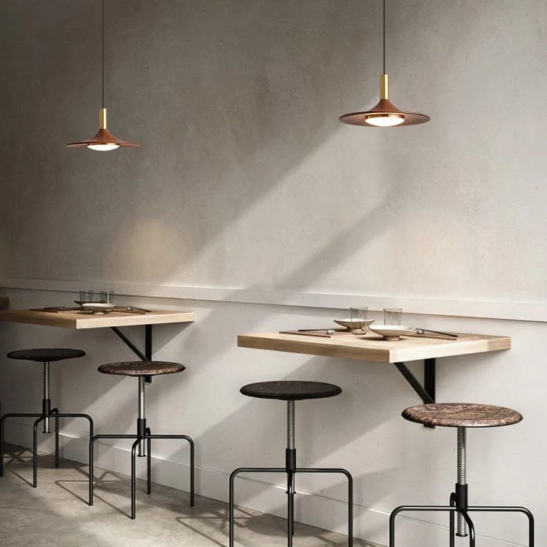 Lumora Elegant Wood & Brass Disc Pendant Light for Dining