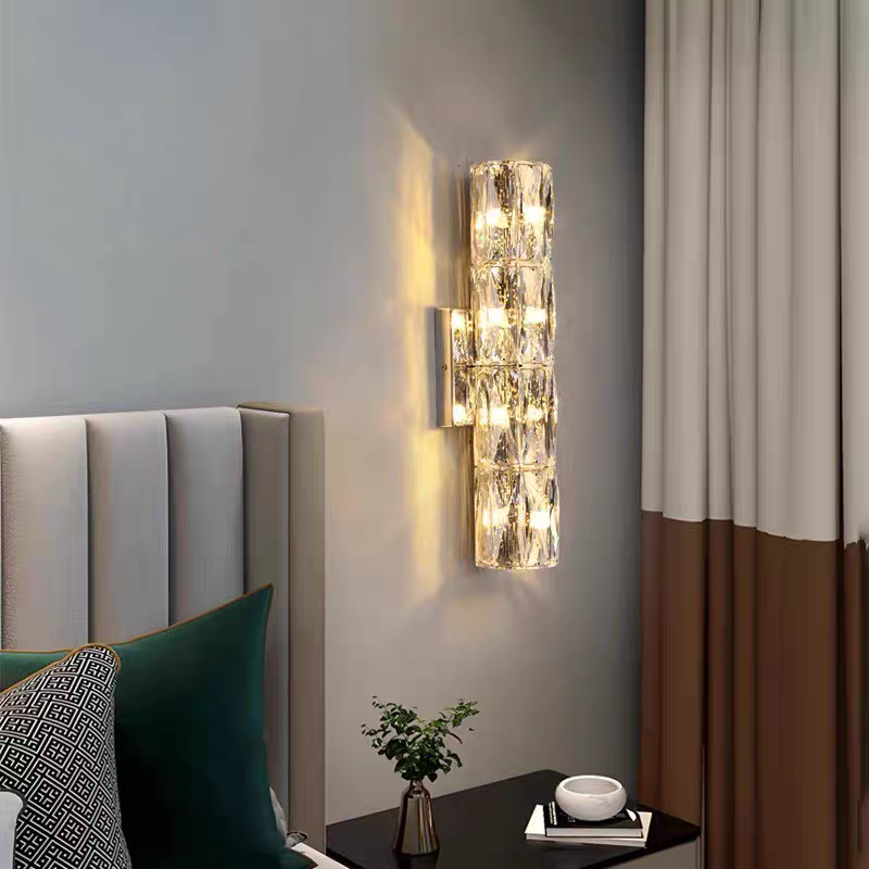 RoyaleGlow Dimmable LED Crystal Wall Sconce - Modern Cylindrical Up-Down Lighting