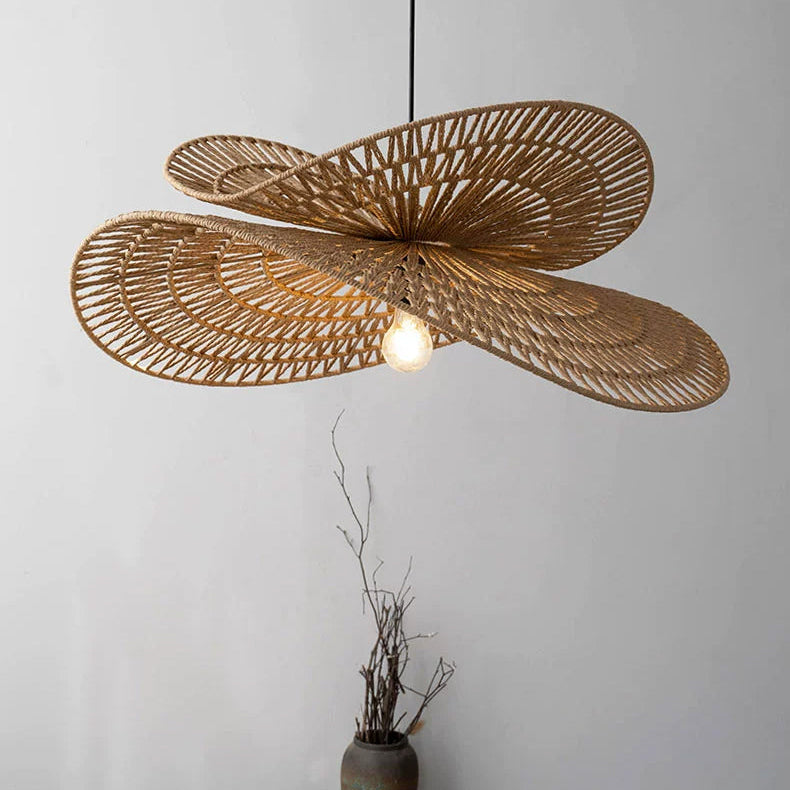 LuxRoyale Handwoven Rattan Pendant Light-Organic Petal Design Ceiling Lamp
