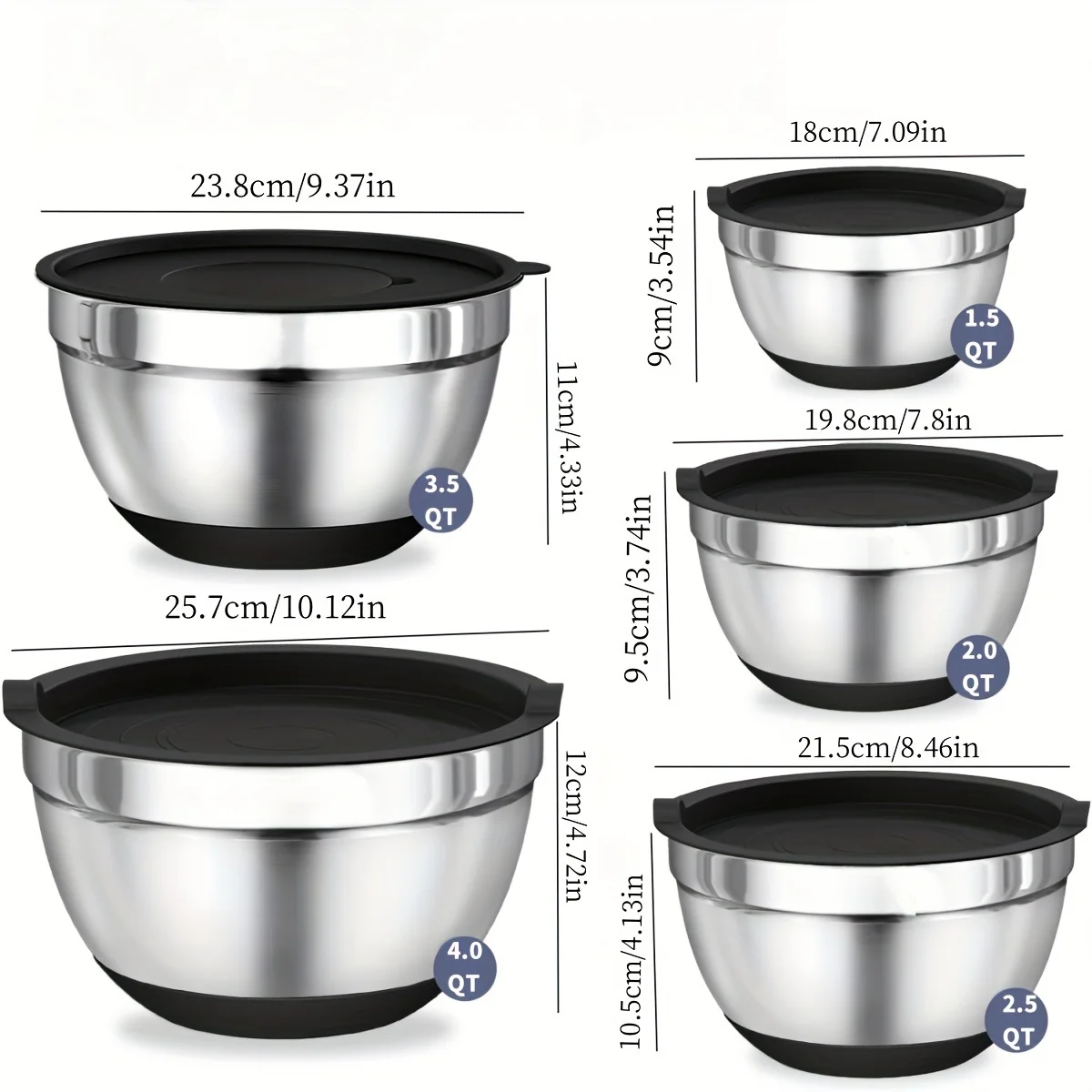 Rayvia Professional Stainless Steel Mixing Bowl Set with Airtight Lids & Graters