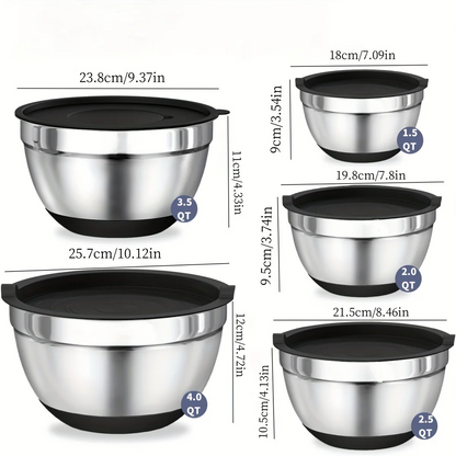 Rayvia Professional Stainless Steel Mixing Bowl Set with Airtight Lids & Graters