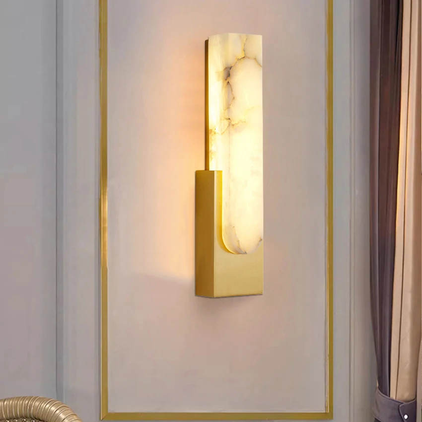 LuxRoyale Alabaster Wall Lamp With Veined Alabaster Shade And Brass Finish Modern Wall Sconce