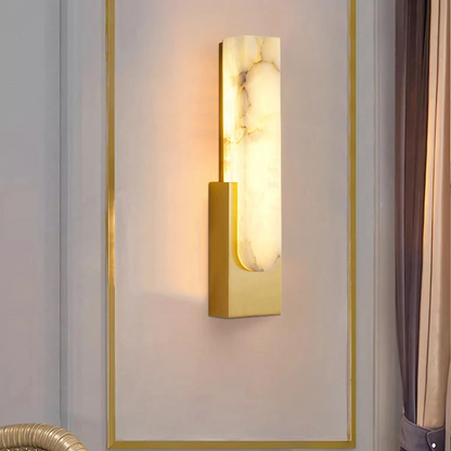 LuxRoyale Alabaster Wall Lamp With Veined Alabaster Shade And Brass Finish Modern Wall Sconce