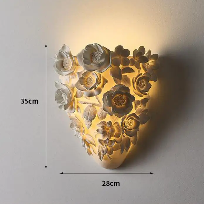 LuxRoyale French Provincial Floral Rose Carved LED Wall Sconce - Resin Wall Lamp for Bedroom Living Room and Hallway