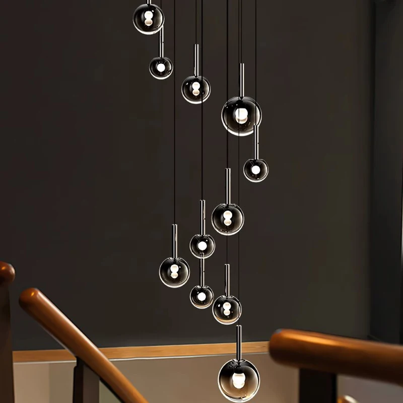 RoyaleGlow Modern Glass Bubble Pendant Chandelier for High Ceilings & Staircases