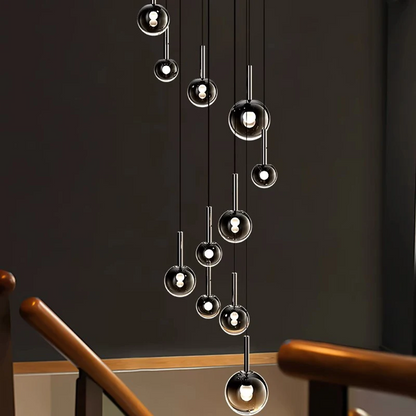 RoyaleGlow Modern Glass Bubble Pendant Chandelier for High Ceilings & Staircases