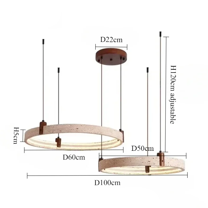 Royelux Modern Circular Travertine Chandelier with LED Light for Dining Room, Living Room