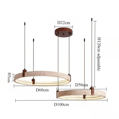 Royelux Modern Circular Travertine Chandelier with LED Light for Dining Room, Living Room