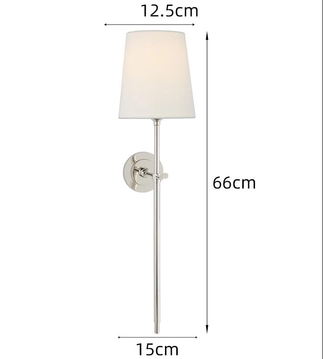 Royaleva Elegant Brass Wall Sconce with Fabric Tapered Shade for Bedroom Lighting