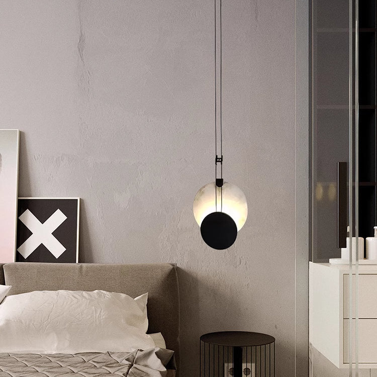 LuxRoyale Luna Alabaster LED Pendant Light-Black & White Disc Design