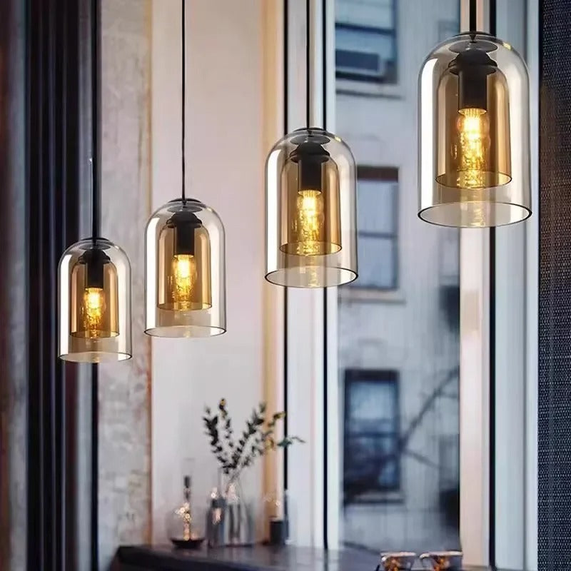 Lumora Modern Smoked Glass Dual-Shade Pendant Light for Dining Room