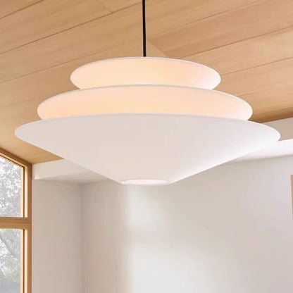 RoyaleGlow Tiered Fabric Pendant Light-Modern Disc Chandelier for Living Room