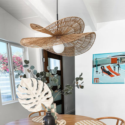 LuxRoyale Handwoven Rattan Pendant Light-Organic Petal Design Ceiling Lamp