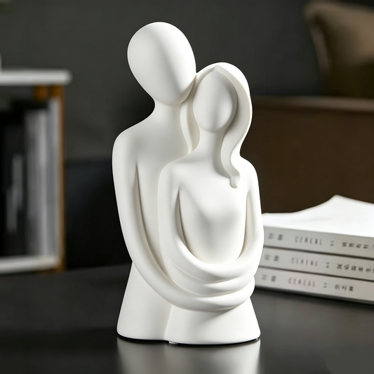 RoyaleGlow Abstract Embrace Ceramic Sculpture - Modern Minimalist Couple Figurine Decor