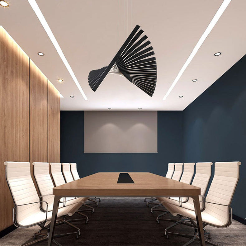 Royelux Modern Fishbone Chandelier-Black Aluminum LED Dining Room Light Fixture