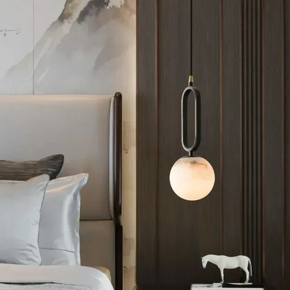 RoyaleGlow Alabaster Globe Pendant Light with Matte Black Loop Frame