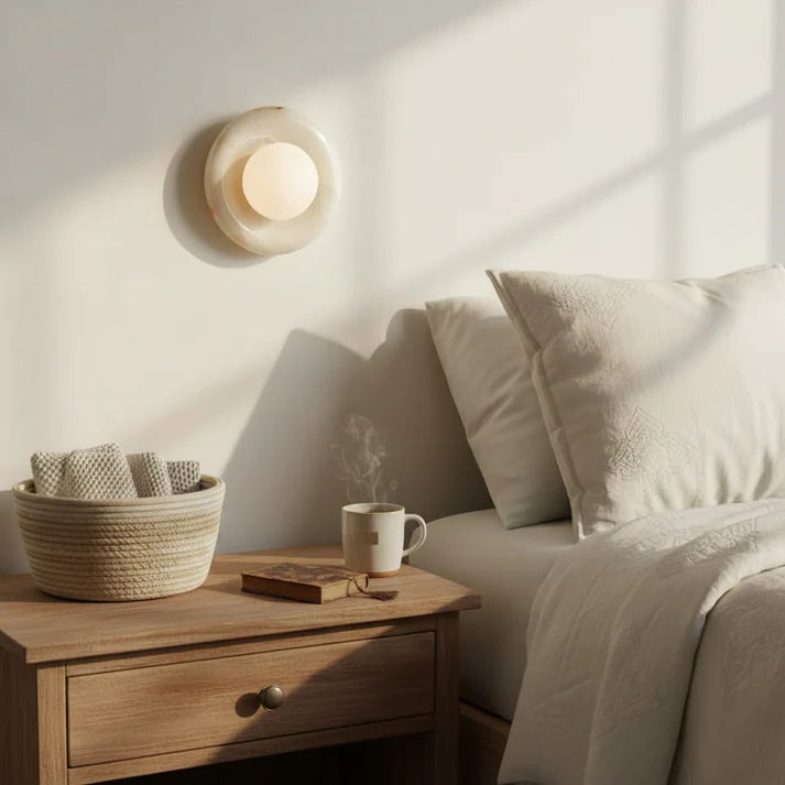 Lumora Jade Wall Sconce with Milky White Backplate and Glass Globe, Modern Luxury Lighting
