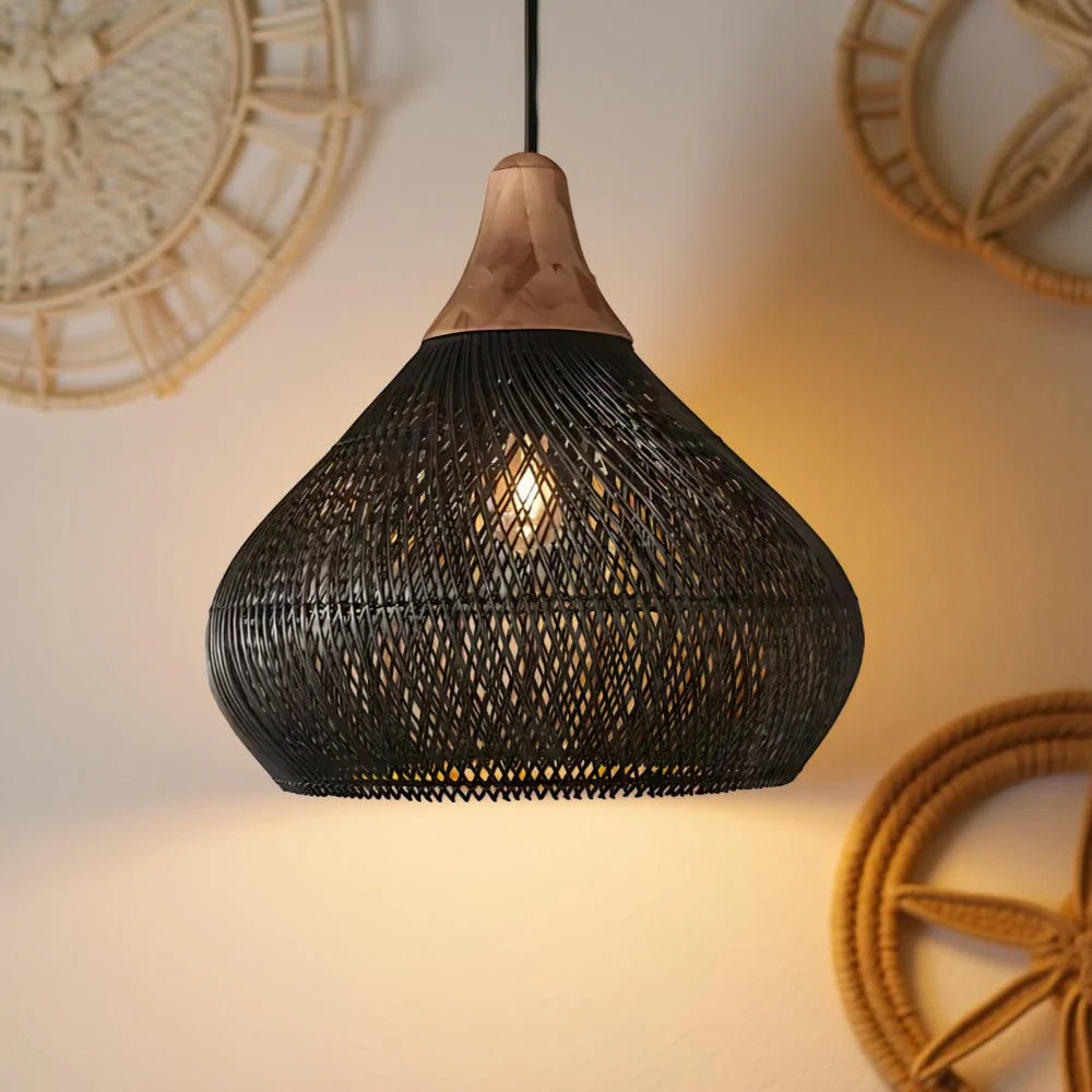 LuxRoyale Boho Rattan Pendant Light, Natural Woven Ceiling Lamp for Dining Room