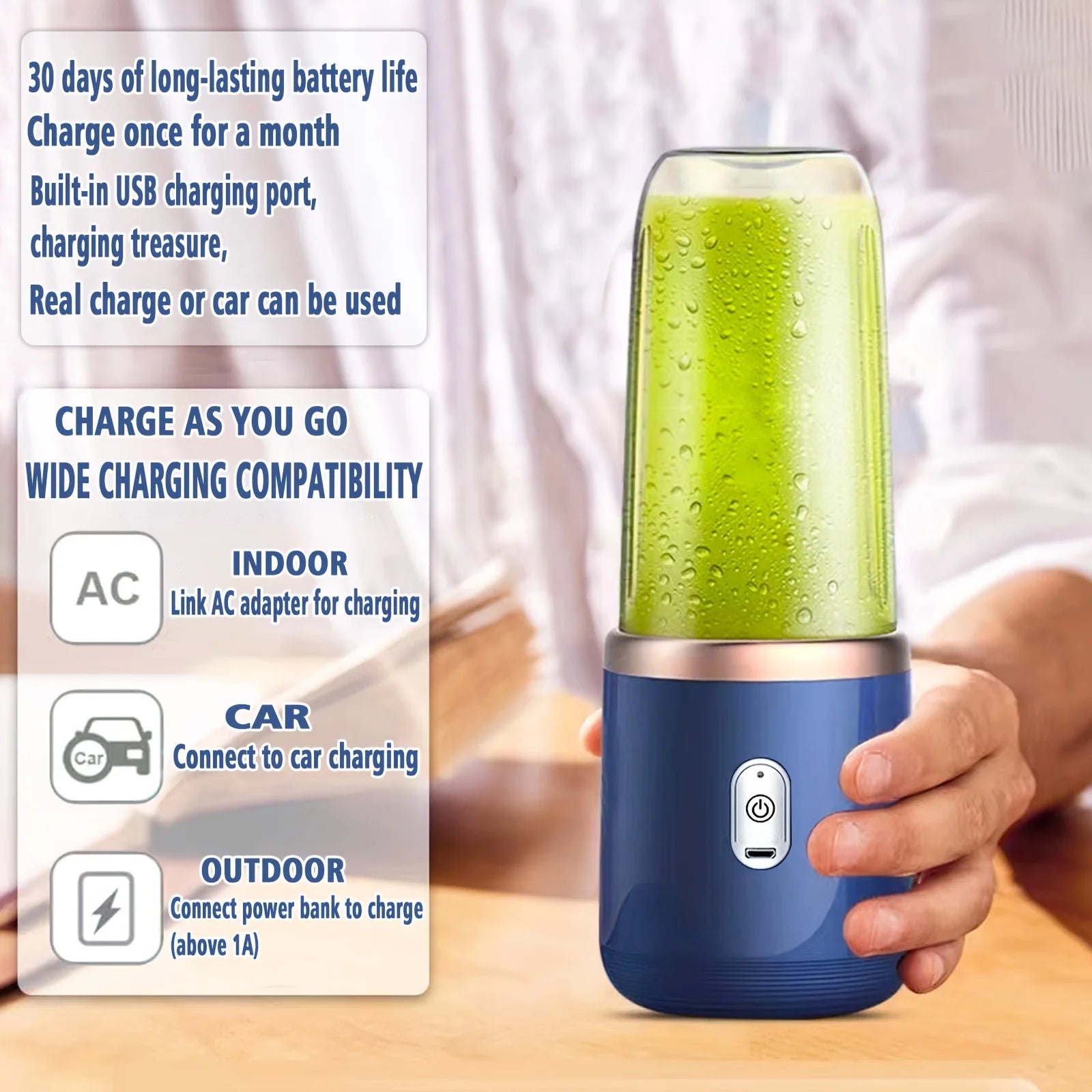 6 Blades USB Portable Juicer Maker, Juicer Fruit Juice CupAutomatic Small Electric Juicer Smoothie Blender lce CrushCup 2