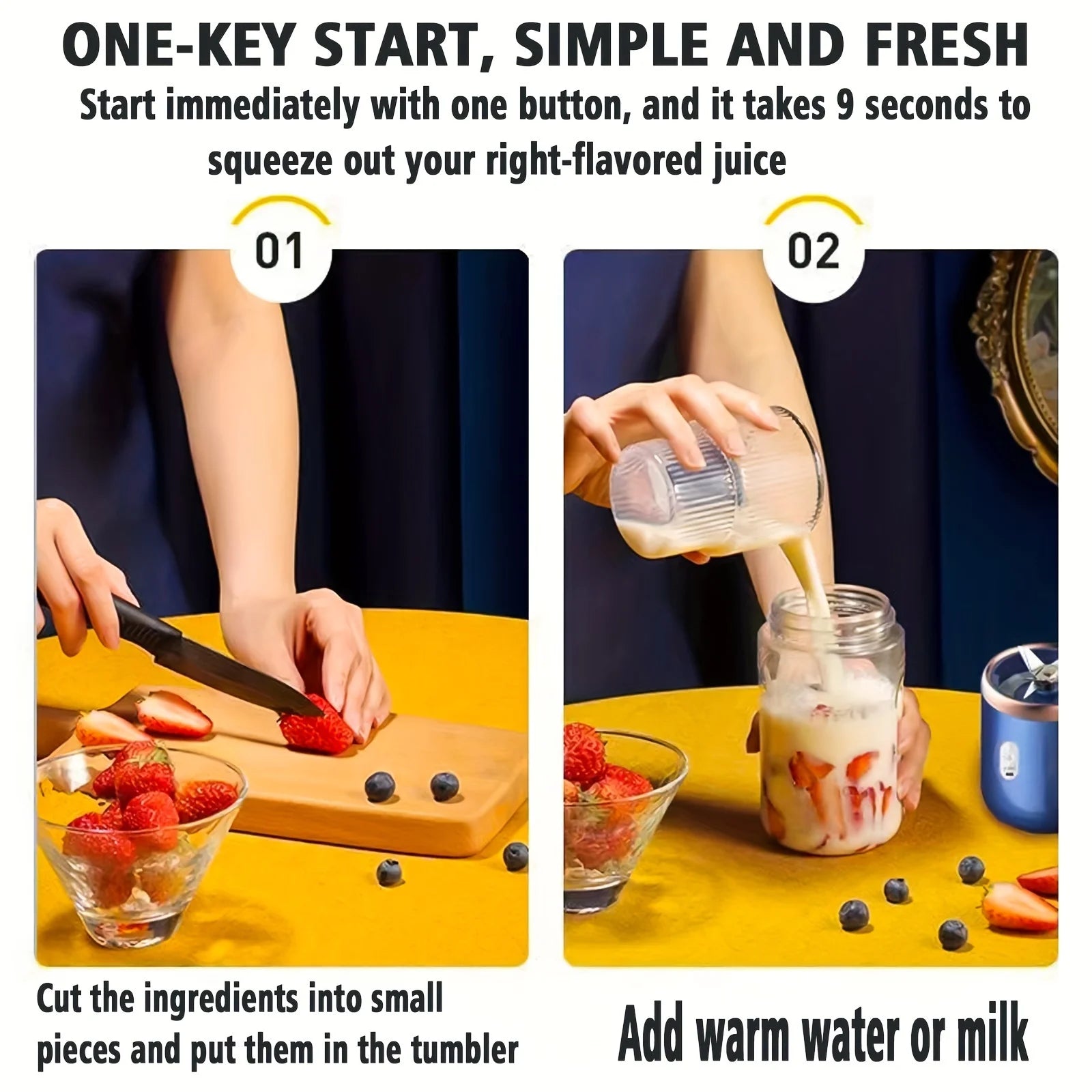 6 Blades USB Portable Juicer Maker, Juicer Fruit Juice CupAutomatic Small Electric Juicer Smoothie Blender lce CrushCup 3