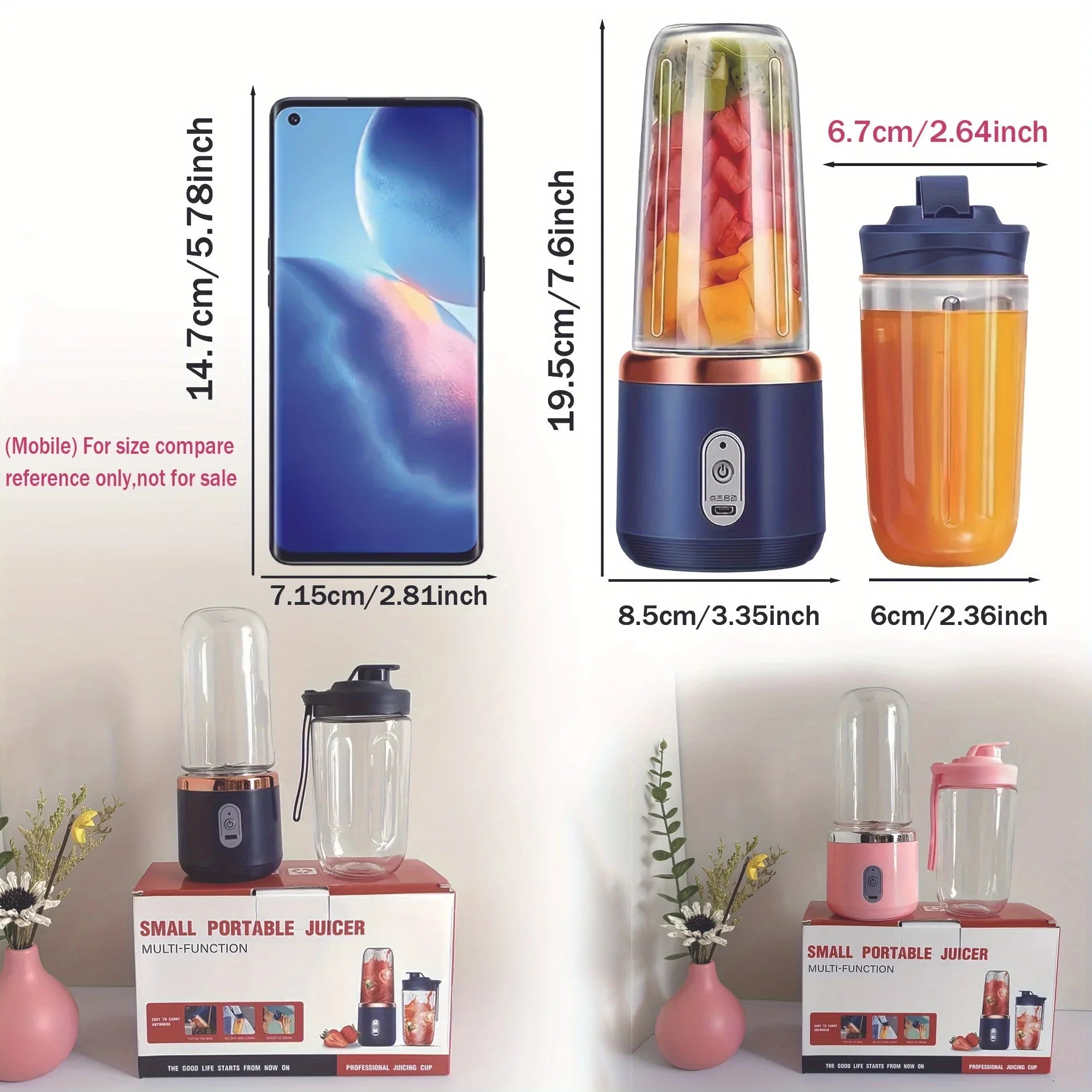 6 Blades USB Portable Juicer Maker, Juicer Fruit Juice CupAutomatic Small Electric Juicer Smoothie Blender lce CrushCup 5