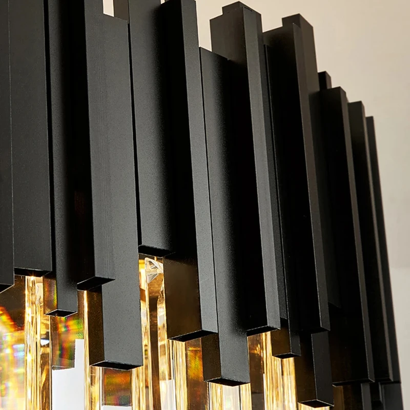 LuxRoyale Modern Black Chandelier with Clear Crystal Rods - Elegant Linear Lighting