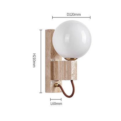 Royelux Natural Travertine Stone Globe Plug-In Wall Sconce Lighting Fixture