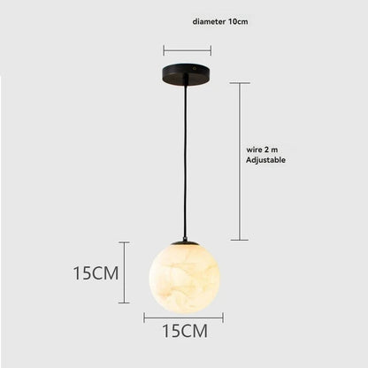 LuxRoyale Alabaster Globe Pendant Light In Black Or Brass Finish