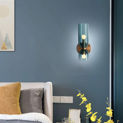 LuxRoyale Modern Brass Wall Sconce with Dual Blue Frosted Glass Shades
