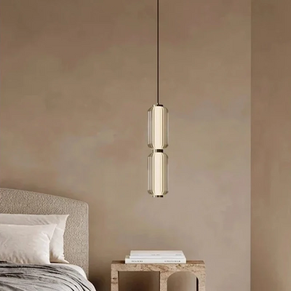 RoyaleGlow Modern Ribbed Glass Pendant Light - Brushed Gold Linear Cylinder Hanging Lamp