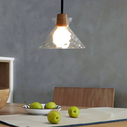 RoyaleGlow Modern Textured Glass Pendant Light with Wood Detail