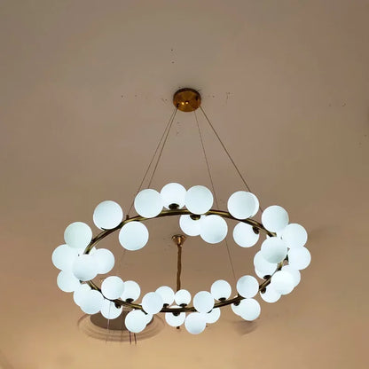 LuxRoyale Modern Gold Chandelier with White Glass Globes for Living Room