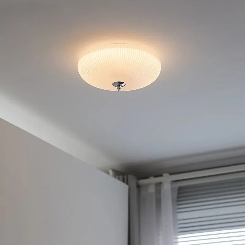 RoyaleGlow Ribbed Milky Glass Flush Mount Ceiling Light Fixture