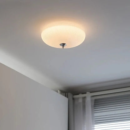 RoyaleGlow Ribbed Milky Glass Flush Mount Ceiling Light Fixture