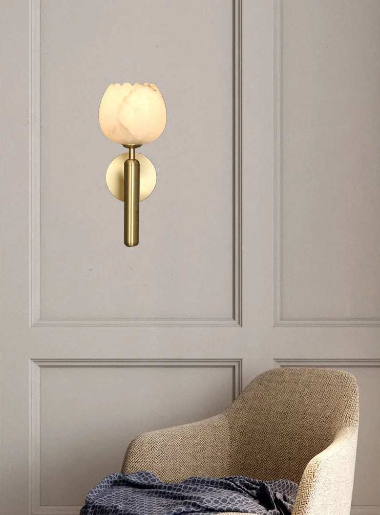 Royelux Brass & Alabaster Wall Sconce - Sculptural Floral Wall Lamp