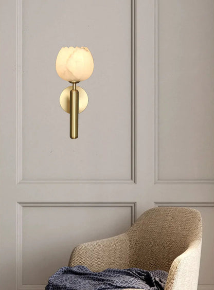 Royelux Brass & Alabaster Wall Sconce - Sculptural Floral Wall Lamp