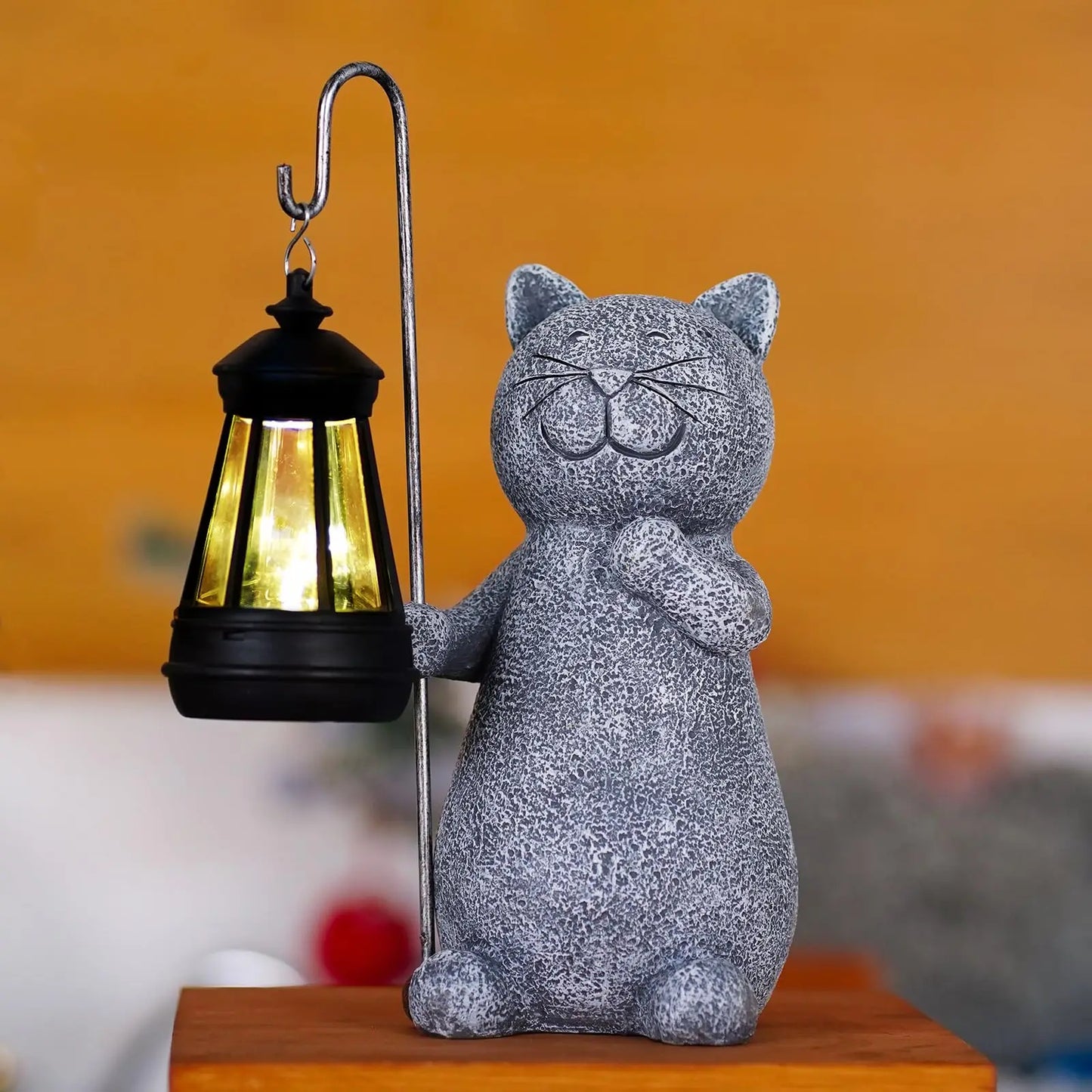Lumora Outdoor Illuminated Resin Cat Garden Statue- Sunset Activated Warm Glow Decor