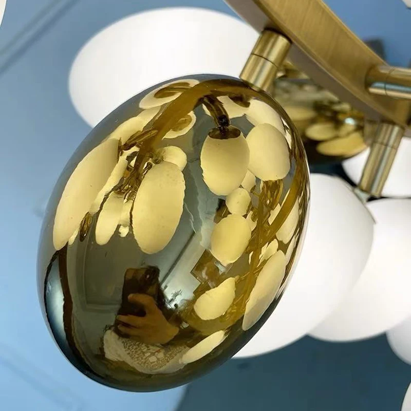 RoyaleGlow Golden Branch Modern Chandelier - Frosted Glass LED  Pendant Light Decor